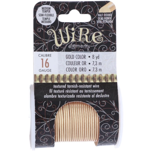 Fil de cuivre rond strié 1.29 mm semi dur - Doré anti-ternissement x7.3m