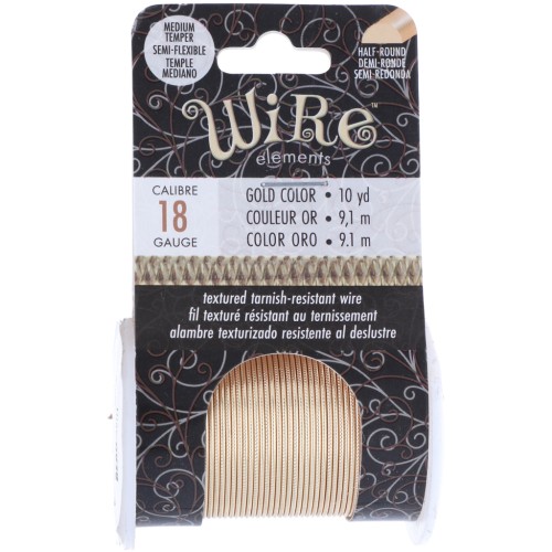 Fil de cuivre demi rond texturé 1.02 mm semi dur - Doré anti-ternissement x9.1m