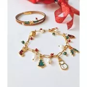 Breloque sapin de Noël 17x10 mm résine époxy - Doré à l'or fin - Vert pailleté x1