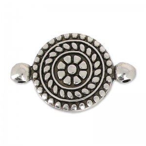 Intercalaire rond travaillé 2 anneaux 23 mm Placage Argent fin vieilli x1