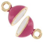 Fermoir boule aimanté 10 mm et résine époxy - Argent 925 Doré à l'or fin - Fuchsia