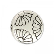 Perle ronde plate motif fleur 11.5 mm Placage Argent fin vieilli x1|raw }}