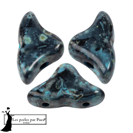Perles en verre Hélios® par Puca® 6x10mm - Black Stony Blue Green x10g