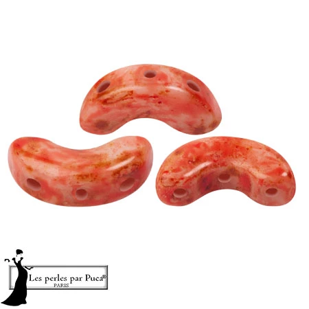 Perles en verre Arcos® par Puca® 5x10 mm - White Stony Red x10g