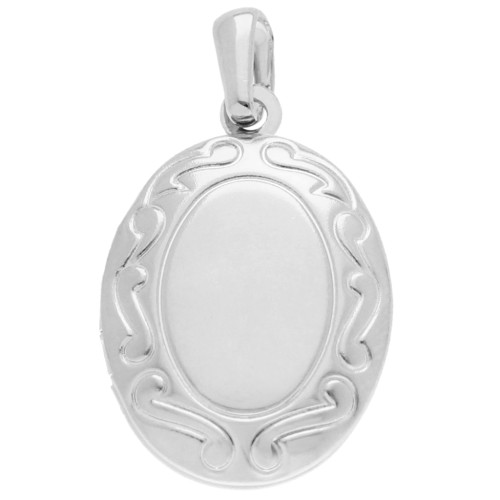 Pendentif porte-photo ovale 24x16 mm - motif arabesques - Placage argent fin x1