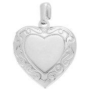 Pendentif porte photo coeur 23x19.5 mm - motif arabesques - Placage argent fin x1|raw }}