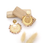 Clous d'oreilles disque martelé un trou 15 mm doré à l'or fin x2