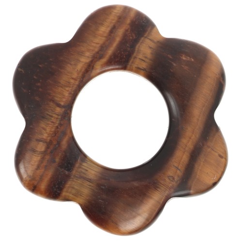 Pendentif fleur 20 mm en pierre gemme - Oeil de Tigre x1