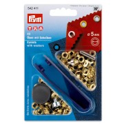 Boite de 40 oeillets 5 mm avec rondelles et outil de pose - Doré x1|raw }}