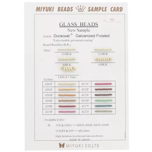 Nuancier Miyuki Rocaille & Long Magatama Sample Card (n°932) Duracoat Galvanized