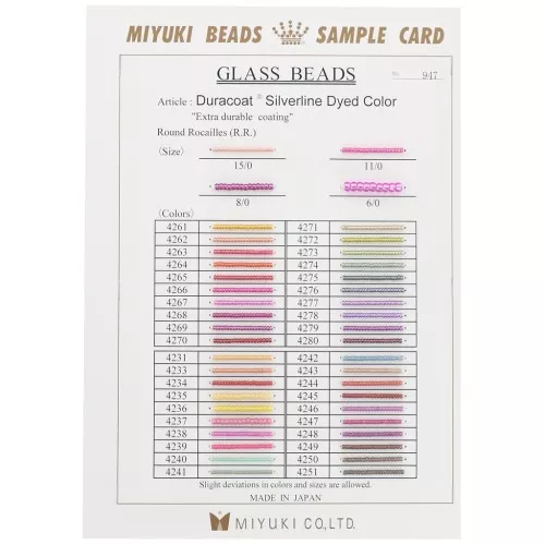Nuancier Miyuki Rocaille Sample Card (n°947) Duracoat Silverline Dyed Color
