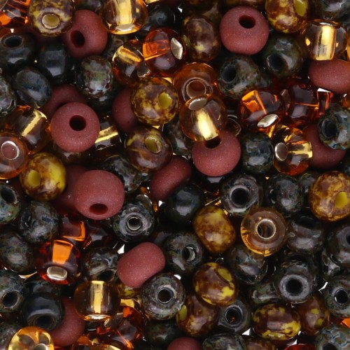 Perles rocailles Preciosa 6/0 4 mm - Mix Marron Picasso x20g