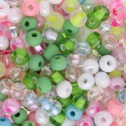 Perles rocailles Preciosa 6/0 4 mm - Mix Vert clair - Rose - Blanc x20g