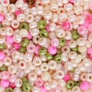 Perles rocailles Preciosa 8/0 3 mm - Mix Crème - Vert - Rose x20g
