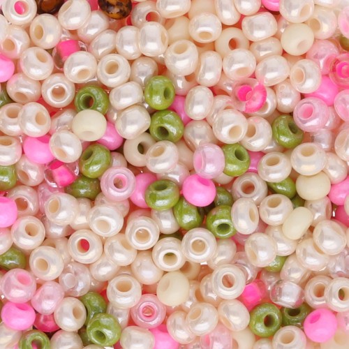 Perles rocailles Preciosa 8/0 3 mm - Mix Crème - Vert - Rose x20g