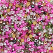 Perles rocailles Preciosa  11/0 2 mm - Mix Fuchsia - Vert - Blanc x20g