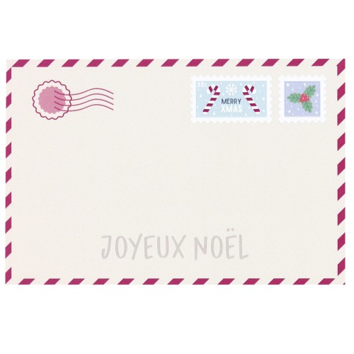 Cartes à bijoux 6x9 cm - Motif carte postale de noël - Beige - Lie de vin x20