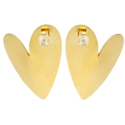 Boucles d'oreilles coeur 37x29 mm Résine époxy - Acier inox 304 Doré - Rouge orangé x2