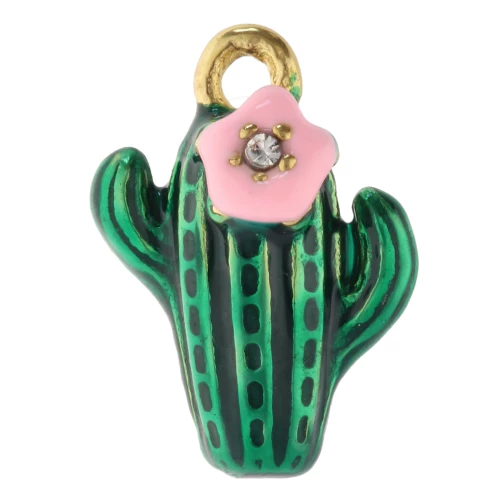 Breloque cactus 14x10 mm avec résine époxy - Acier inox 304 Doré - Vert - Rose x1