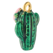 Breloque cactus 14x10 mm avec résine époxy - Acier inox 304 Doré - Vert - Rose x1