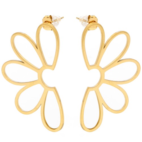 Clous d'oreilles fleur évidés 41x24 mm - Acier inoxydable 316L Doré x2