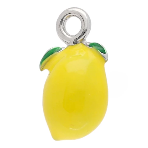 Breloque citron 16x8 mm avec résine époxy - Acier inoxydable 304 - Jaune x1
