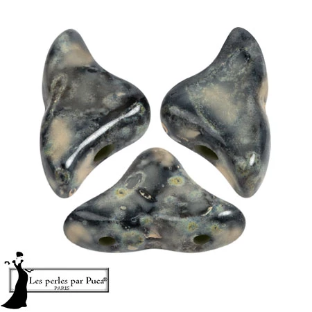 Perles en verre Hélios® par Puca® 6x10mm - Black Stony Beige x10g