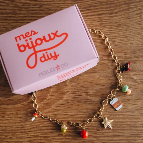 Mes bijoux DIY - Kit bijoux Collier charms Automne en Acier Inoxydable Doré
