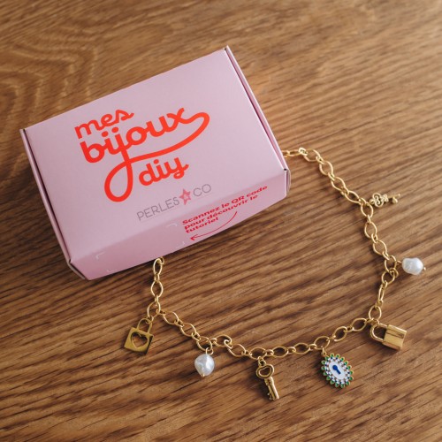 Mes bijoux DIY - Kit bijoux Collier charms Clés en Acier Inoxydable Doré
