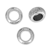 Perles rondes aplaties gros trou 5x2.4 mm Placage Argent fin vieilli x5|raw }}