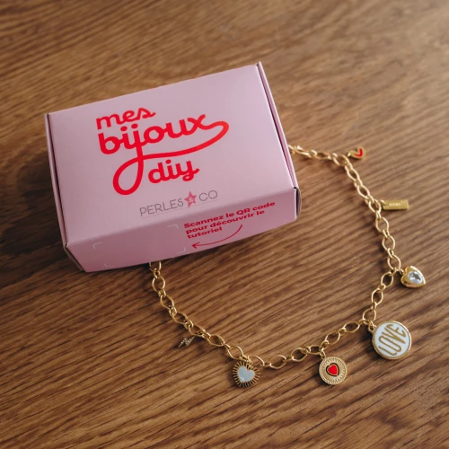 Mes bijoux DIY - Kit bijoux Collier charms Coeurs en Acier Inoxydable Doré