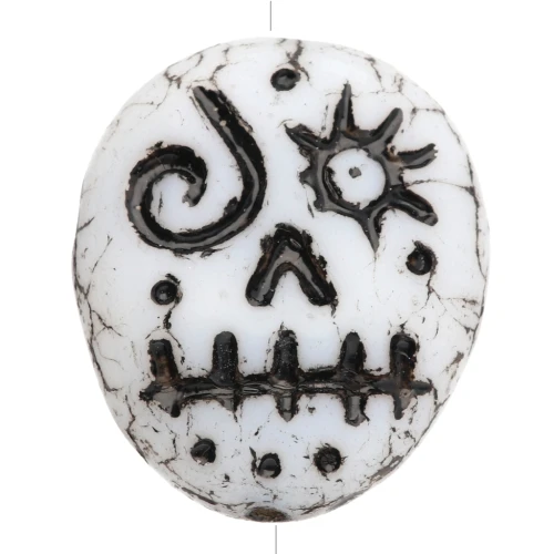 Perles en verre Woodoo Funny Face 16x14 mm - Gris - Noir x5