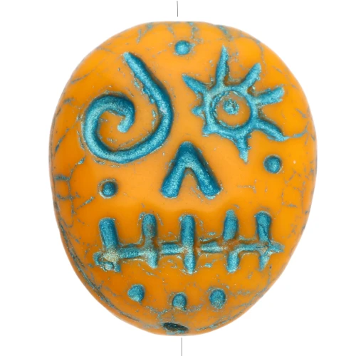 Perles en verre Woodoo Funny Face 16x14 mm - Mandarine - Bleu x5