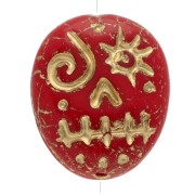 Perles en verre Woodoo Funny Face 16x14 mm - Rouge - Doré x5