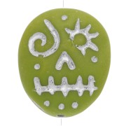 Perles en verre Woodoo Funny Face 16x14 mm - Olive - Argenté x5