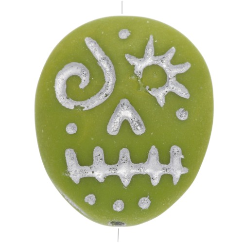 Perles en verre Woodoo Funny Face 16x14 mm - Olive - Argenté x5
