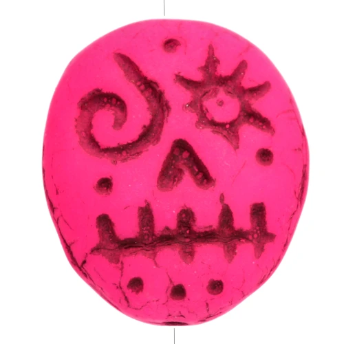 Perles en verre Woodoo Funny Face 16x14 mm - Rose fluo x5