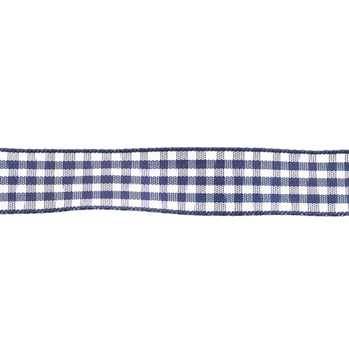 Ruban vichy Mokuba 14 mm - Bleu foncé - Blanc x50cm