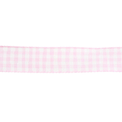 Ruban vichy Mokuba 14 mm - Rose clair - Blanc x50cm