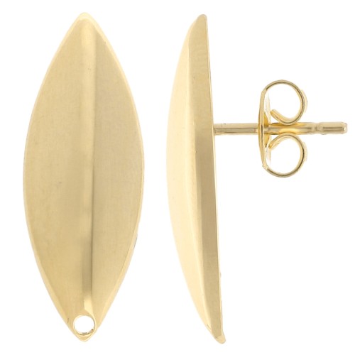 Clous d'oreilles navette bombé 25x9 mm - Doré à l'or fin x2