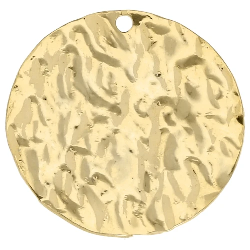 Pendentif rond martelé 20 mm - Doré à l'or fin x1