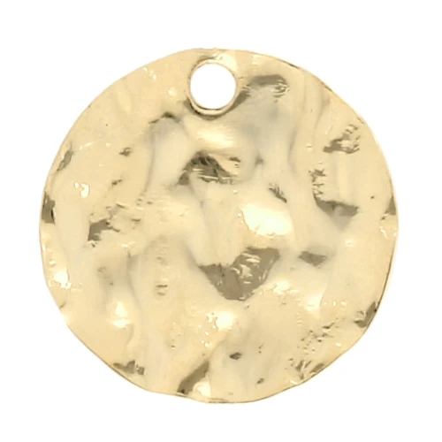 Breloque ronde martelée 12 mm - Doré à l'or fin x1