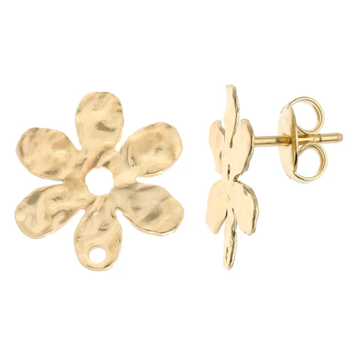 Clous d'oreilles fleur martelée 16x14.5 mm - Doré à l'or fin x2