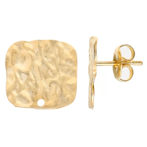 Clous d'oreilles carré martelé 14 mm - Doré à l'or fin x2