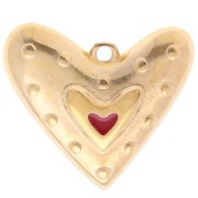 Pendentif coeur 22x24 mm avec résine époxy - Doré à l'or fin - Rouge x1|raw }}
