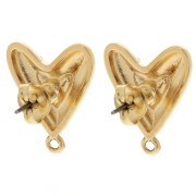 Clous d'oreilles coeur 20x17 mm avec résine époxy - Doré à l'or fin - Rouge x2