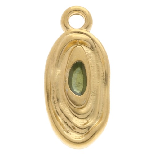 Breloque ovale irrégulière 18x8 mm avec résine époxy - Doré à l'or fin - Vert pâle