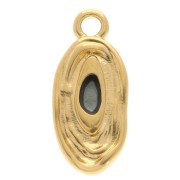 Breloque ovale irrégulière 18x8 mm avec résine époxy - Doré à l'or fin - Gris x1