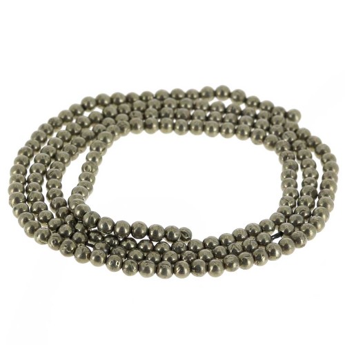 Perles rondes 2 mm en pierre gemme - Pyrite x38cm