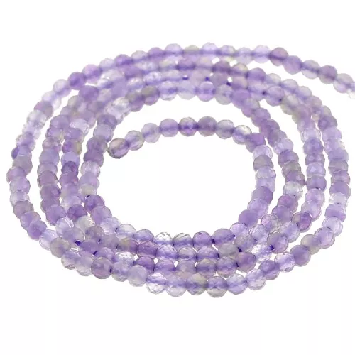 Perles Rondes facettées 2 mm en pierre gemme Amethyste x38cm